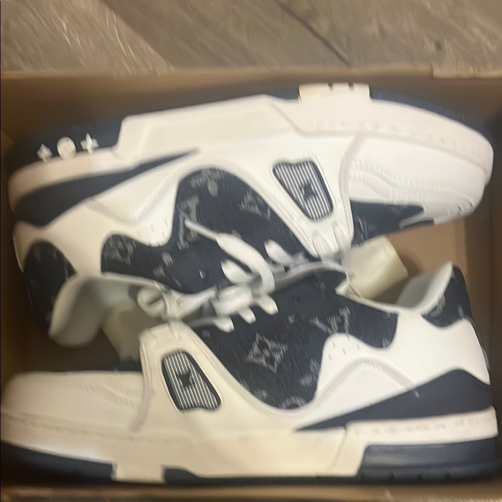 Louis Vuitton White and Navy Sneakers for sale